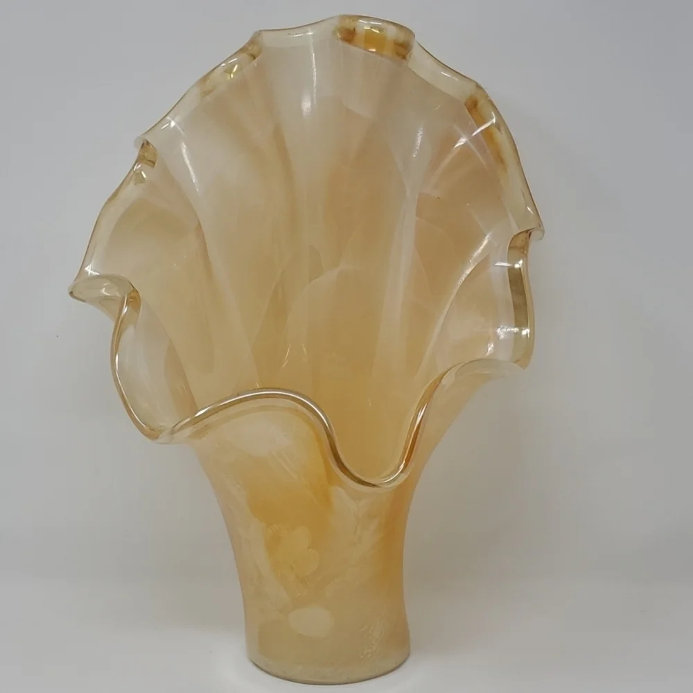Vintage Murano Art Glass Vase Peach Pearl Clam Shell 17